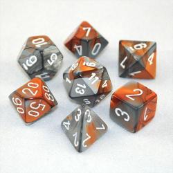 Polyhedral Dice Set - Gemini Copper-Steel/White